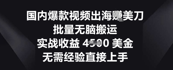 国内爆款视频出海挣美刀,批量无脑搬运,实战收益4.5k,无需经验直接上手-“发个发”赚钱知识平台