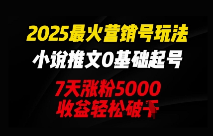 2025最火营销号玩法：小说推文0基础起号，7天涨粉5000，收益轻松破k-“发个发”赚钱知识平台
